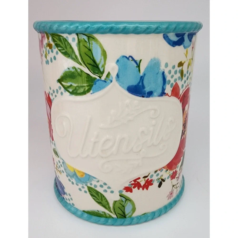The Pioneer Woman Utensil Holder Melody Stoneware Multicolor Dishwasher Safe EXC